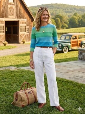 Lauren Ralph Lauren Blue & Green Striped Sweater Size S